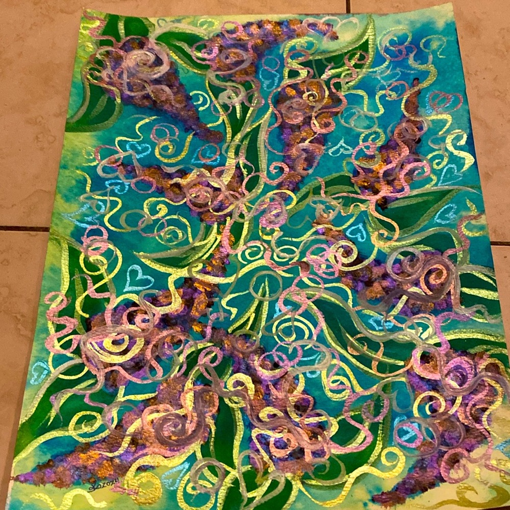 Unframed Original Art Abstract Lilacs in Season Watercolour & Acrylic Painting